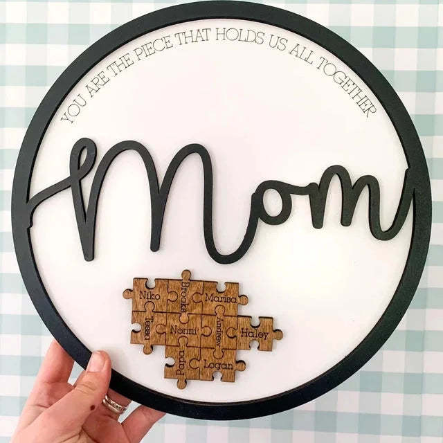 Personalized Circle Wooden Puzzle Frame Gift for Mom-ilovevango