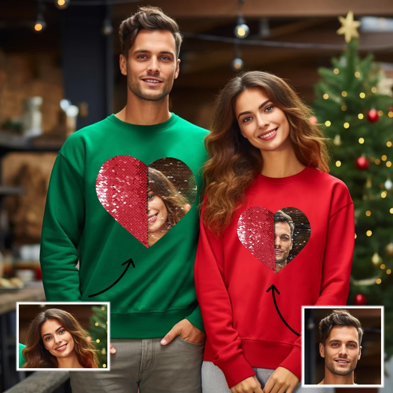 Custom Photo DIY Heart Sequin Hoodie-🎅Christmas Gifts For Families & Couples
