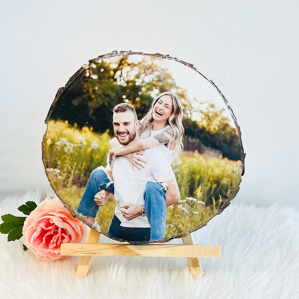 Custom Natural Pine Wood Slice With Photo And Engraved Text