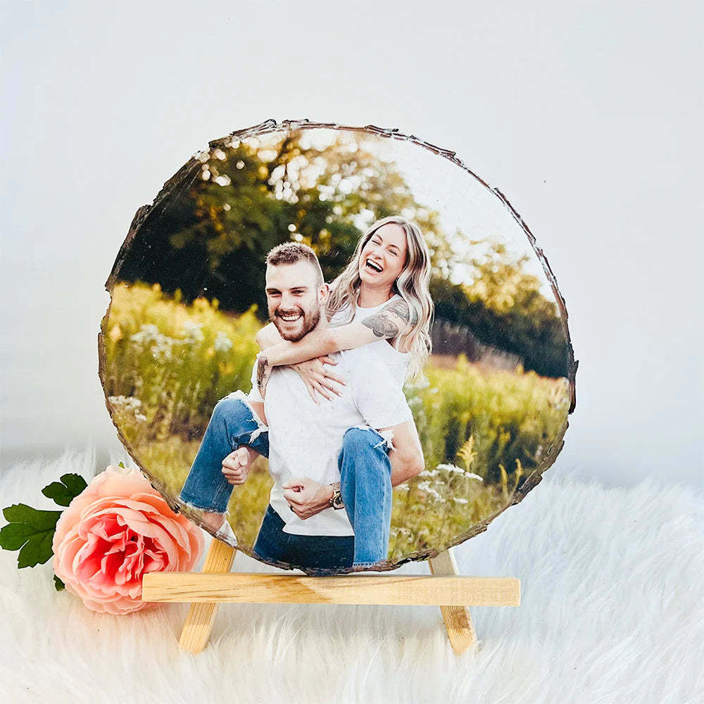 Custom Natural Pine Wood Slice With Photo And Engraved Text