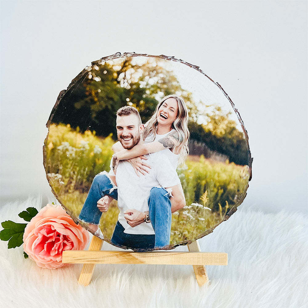 Custom Natural Wood Slice With Photo And Engraved Text Gifts