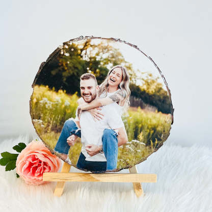 Custom Natural Wood Slice With Photo And Engraved Text Gifts