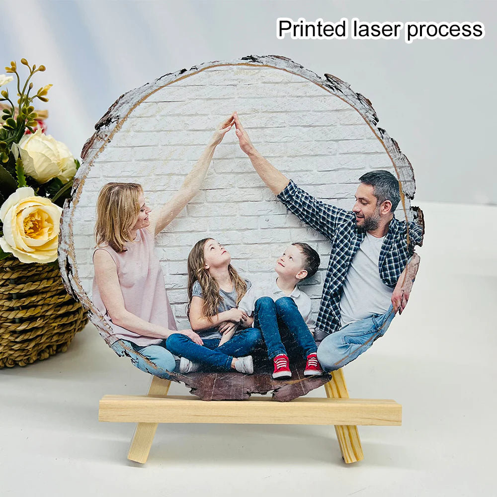 Custom Natural Pine Wood Slice With Photo And Engraved Text