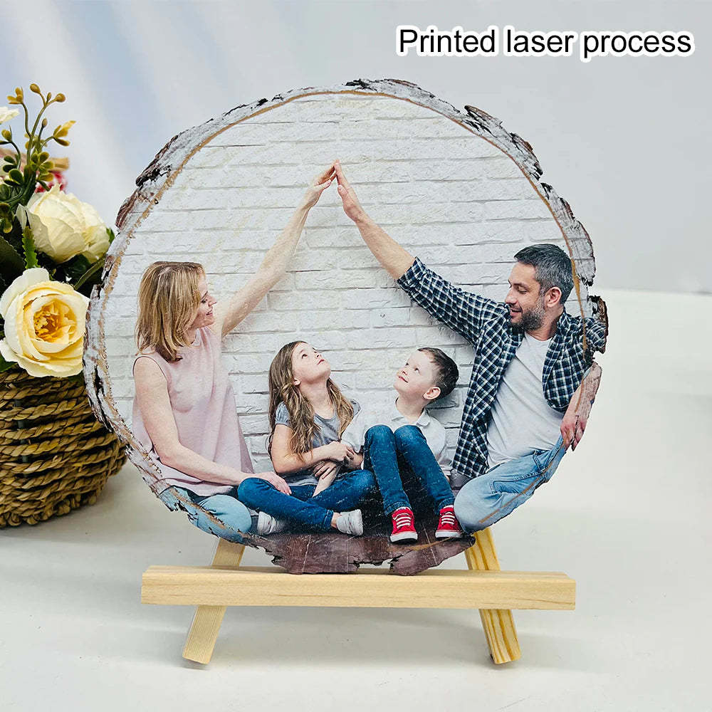 Custom Natural Pine Wood Slice With Photo And Engraved Text