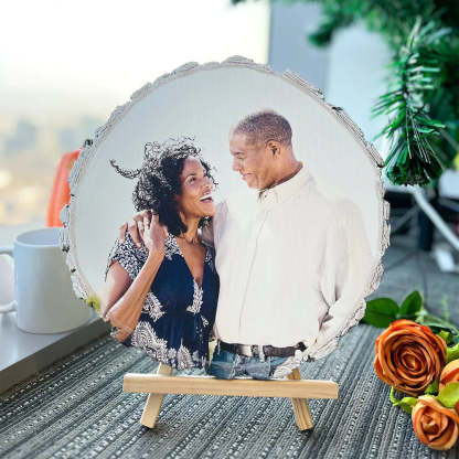 Custom Natural Pine Wood Slice With Photo And Engraved Text