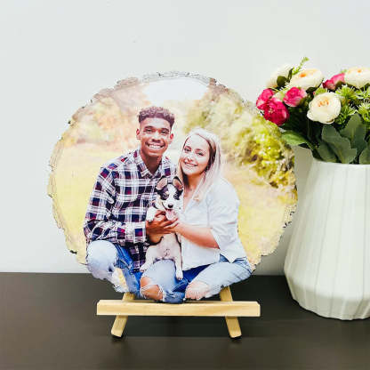 Custom Natural Pine Wood Slice With Photo And Engraved Text
