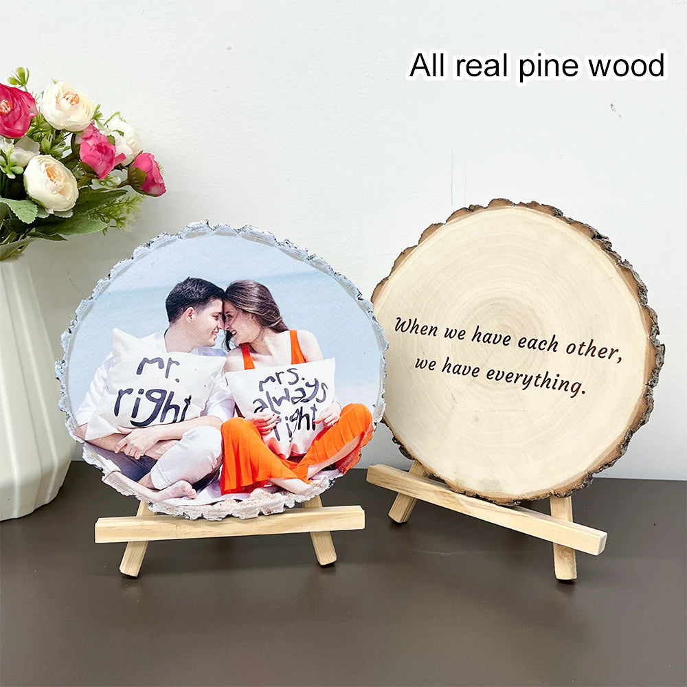 Custom Natural Pine Wood Slice With Photo And Engraved Text