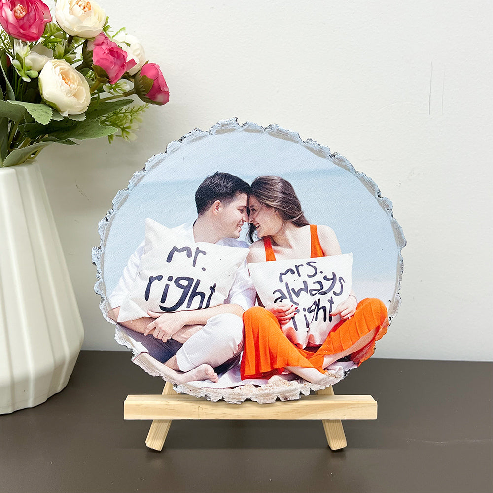 Custom Natural Wood Slice With Photo And Engraved Text Gifts