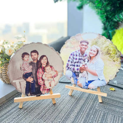 Custom Natural Pine Wood Slice With Photo And Engraved Text