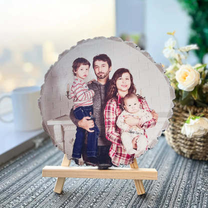 Custom Natural Pine Wood Slice With Photo And Engraved Text
