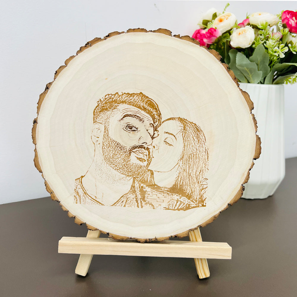 Custom Natural Wood Slice With Photo And Engraved Text Gifts