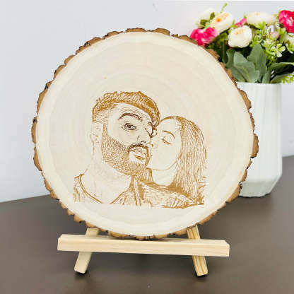 Custom Natural Wood Slice With Photo And Engraved Text Gifts