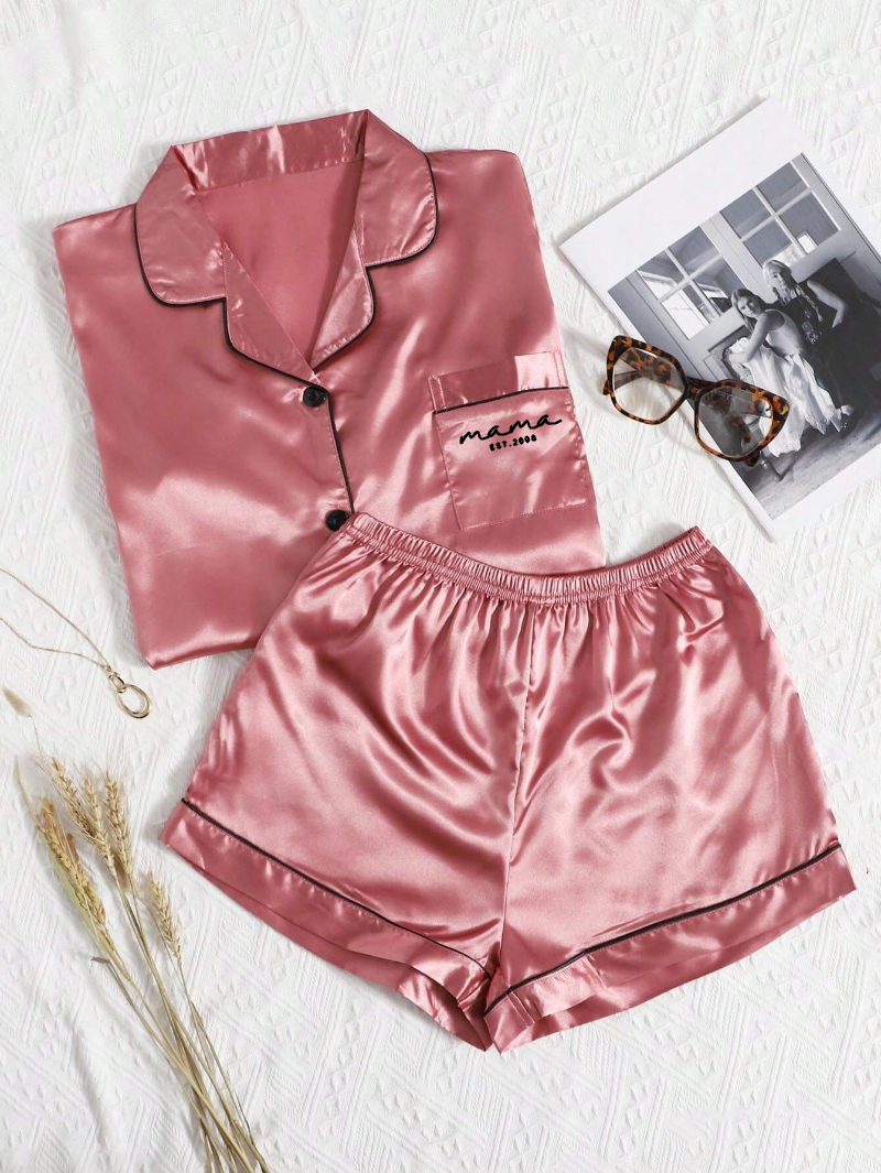 Custom Mama Print Women Pajamas Sleepwear Ice Silk Short Sleeve Top And Shorts, Personalized Ice Silk Pajama Set Comfortable, Mothers Day Gift-ilovevango