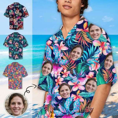Custom Face Hawaiian Shirt for Boyfriend/Husband Personalized Hawaiian Shirt Photo Tropical Aloha Shirt Birthday Vacation Party Gift-ilovevango