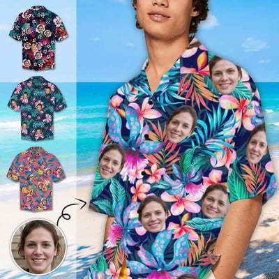 Custom Face Hawaiian Shirt for Boyfriend/Husband Personalized Hawaiian Shirt Photo Tropical Aloha Shirt Birthday Vacation Party Gift-ilovevango