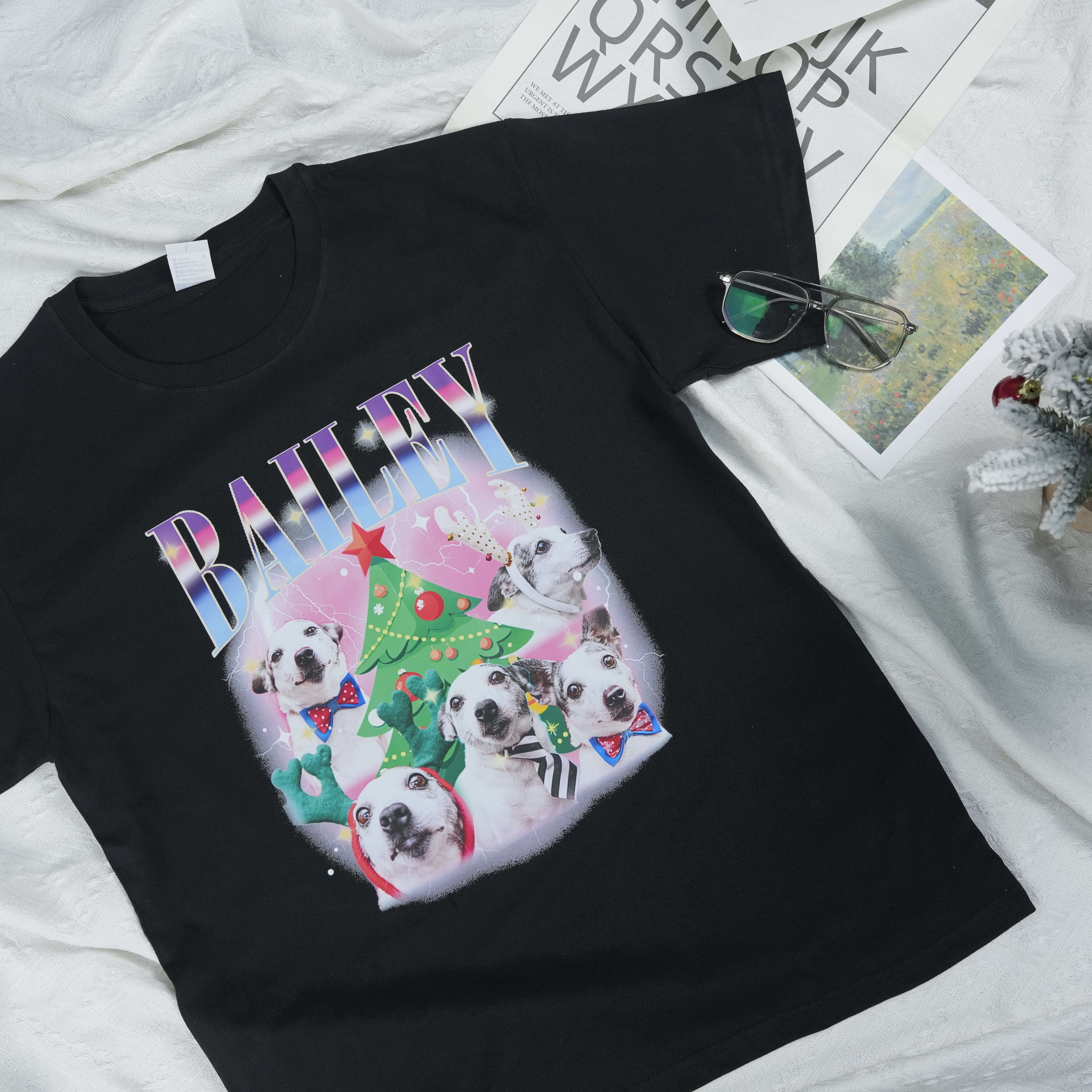 Christmas Tree Bootleg Dog Photo Sweatshirt T Shirt Hoodie, Custom Vintage Christmas Shirt