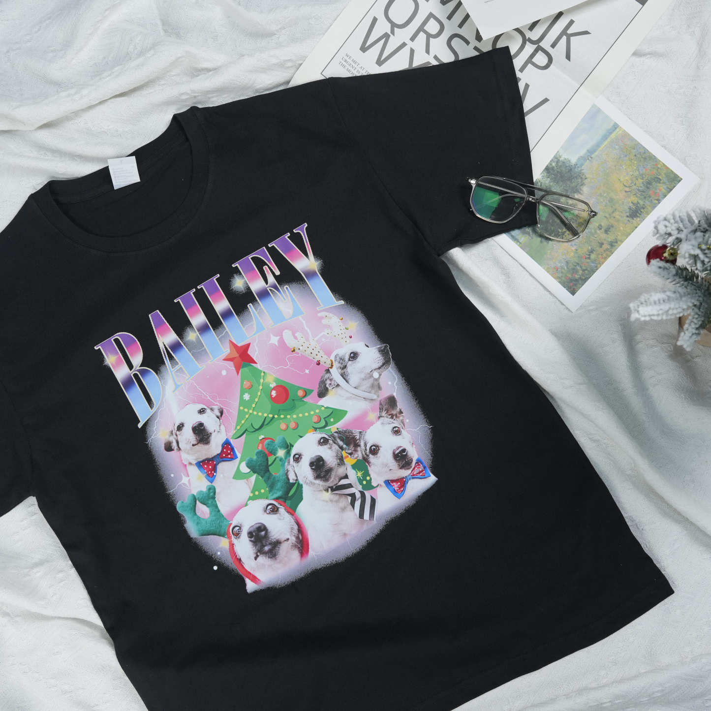 Christmas Tree Bootleg Dog Photo Sweatshirt T Shirt Hoodie, Custom Vintage Christmas Shirt
