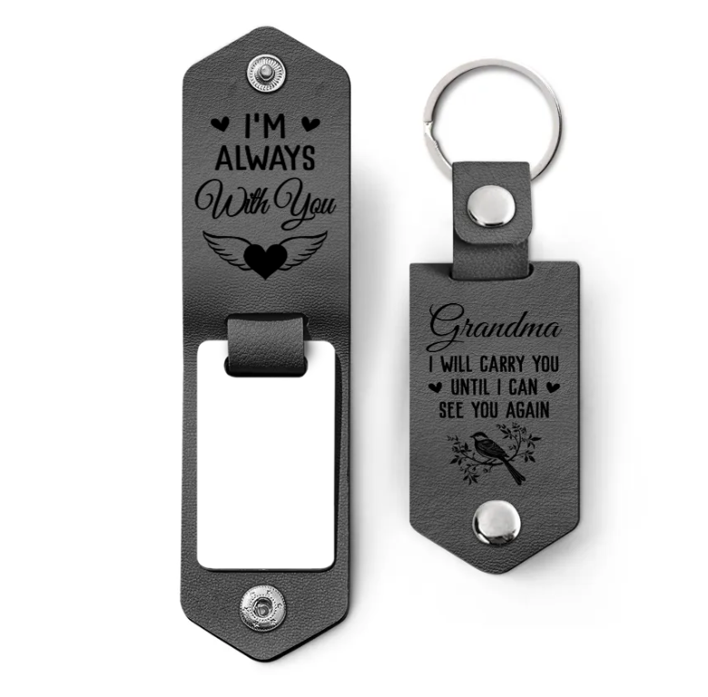 Custom Photo I Will Carry You Until I Can See You Again - Memorial Gift For Family - Personalized Leather Photo Keychain-ilovevango