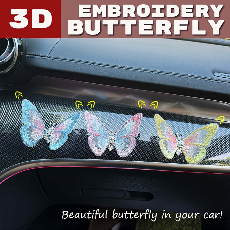 Embroidered butterfly car decoration, 3D butterfly ornaments, moving butterfly car decoration-ilovevango