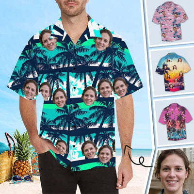 Custom Made Hawaiian Shirts with Girlfriend Face Australia Coconut Tree Personalized Photo Tropical Aloha Shirt-ilovevango