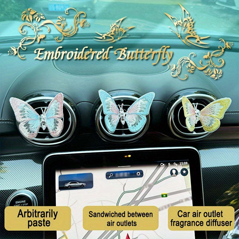 Embroidered butterfly car decoration, 3D butterfly ornaments, moving butterfly car decoration-ilovevango