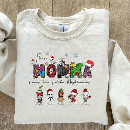 Personalized This Mama Loves Her Little Nightmares Sweatshirt, Custom Nightmare Christmas Mama Shirt With Kids Name, Christmas Family Gift