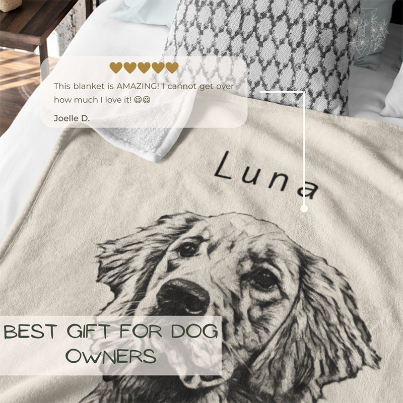 Custom Pet Pen Art Portrait Blanket, Personalized Dog Photo Throw Blanket, Dog Face and Name Blanket, Dog Lover Gift-ilovevango