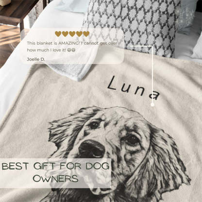Custom Pet Pen Art Portrait Blanket, Personalized Dog Photo Throw Blanket, Dog Face and Name Blanket, Dog Lover Gift-ilovevango
