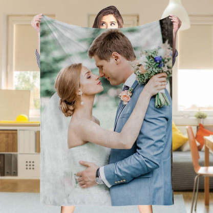 Custom 1 Photo Fleece Blankets for Couple Newlyweds-ilovevango
