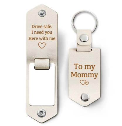 Custom Photo Drive Safe I Need You Here With Me - Birthday, Loving Gift For Mom, Mum, Mother - Personalized Leather Photo Keychain-ilovevango