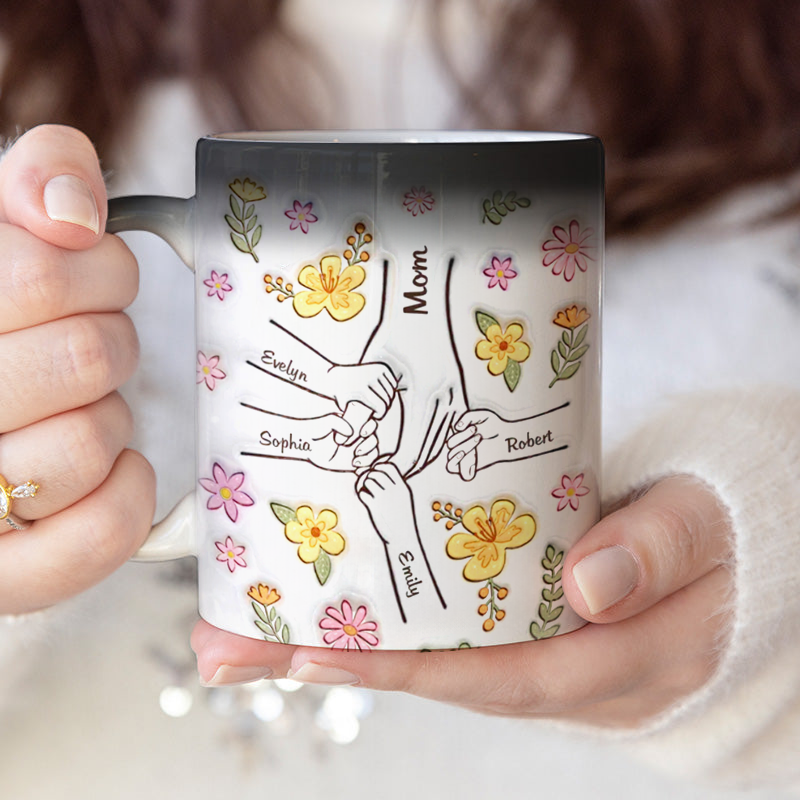 You Hold Our Hands, Also Our Hearts - Custom Color Changing Mug, Family Personalized Custom 3d Inflated Effect Printed Mug - Gift For Mom, Grandma-ilovevango