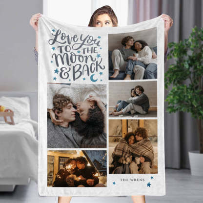 Custom 5 Photos&Text Fleece Blanket Love To The Moon-ilovevango