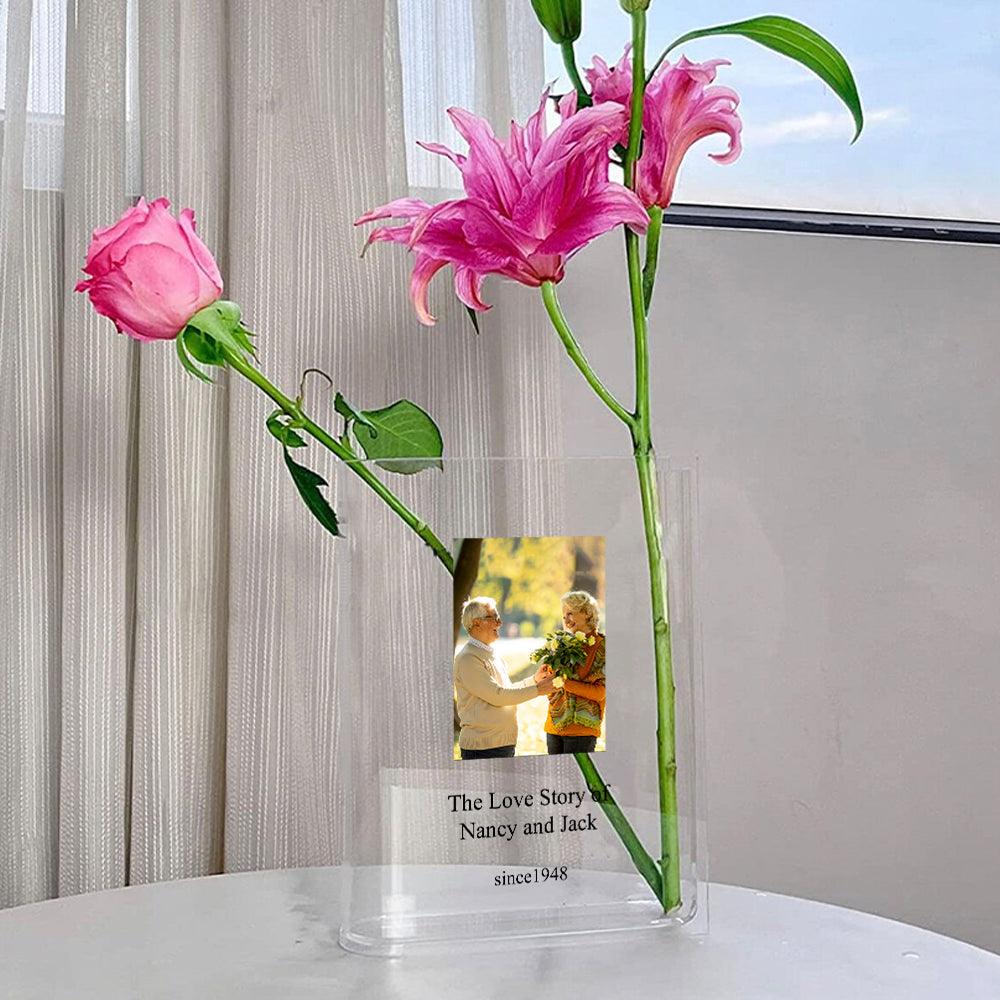 Custom Photo Book Vase for Flowers, Acrylic Vase Aesthetic Room Decor