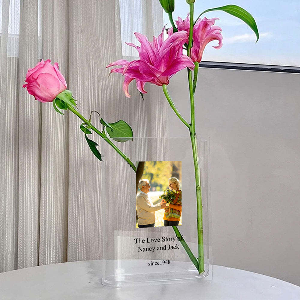Custom Photo Book Vase for Flowers, Acrylic Vase Aesthetic Room Decor