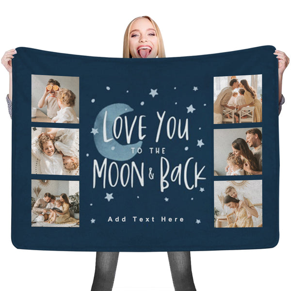 Custom 6 Photos&Text Fleece Blankets Love You To The Moon-ilovevango