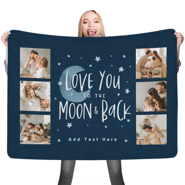 Custom 6 Photos&Text Fleece Blankets Love You To The Moon-ilovevango