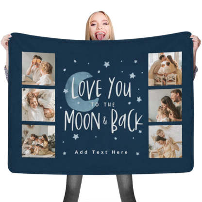 Custom 6 Photos&Text Fleece Blankets Love You To The Moon-ilovevango
