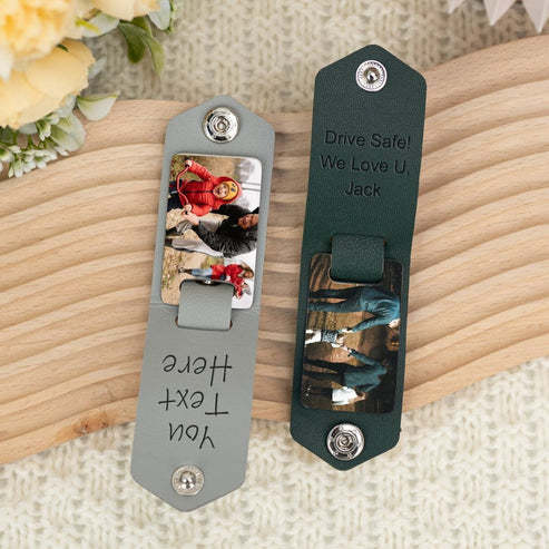Personalized Leather Keychain with Photo and Text - Unique Gift