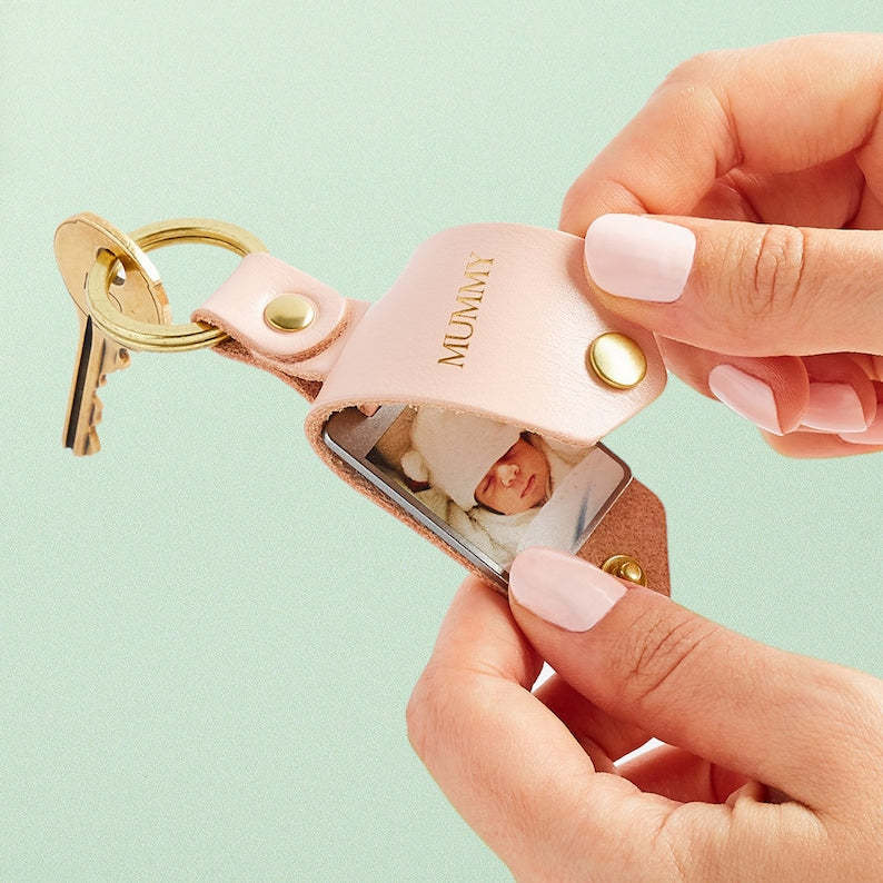 Up to 8 photos Personalized double-sided leather keychain
