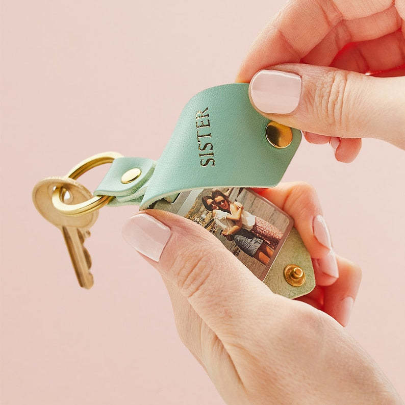 Up to 8 photos Personalized double-sided leather keychain