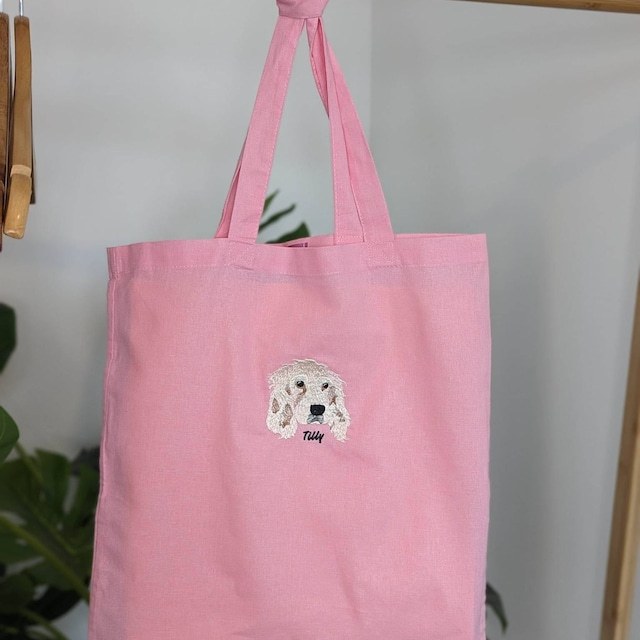 Embroidered Pet Portait Organic Canvas Shopper Bag