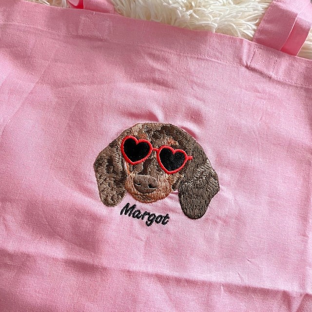 Embroidered Pet Portait Organic Canvas Shopper Bag
