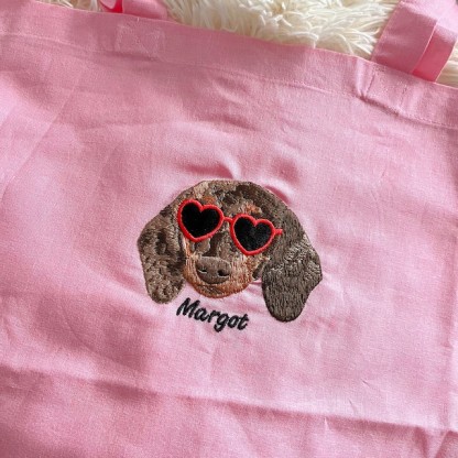 Embroidered Pet Portait Organic Canvas Shopper Bag