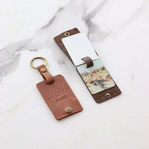 Personalized Photo Keyring In Leather Case With Initials - Gift For New Dad