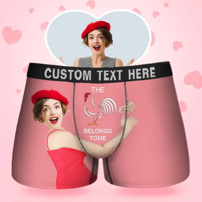 Custom Face Men's Boxer Belongs To Me Style Underwear, Birthday Gifts for Husband, Waistband Text Boxer Gift-ilovevango