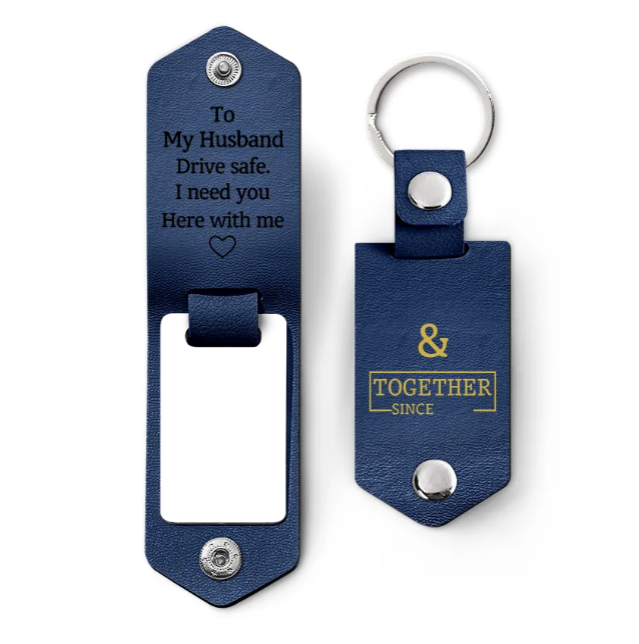 Custom Photo Together Since Drive Safe I Need You Here With Me - Gift For Boyfriends, Husbands, Couples - Personalized Leather Photo Keychain-ilovevango