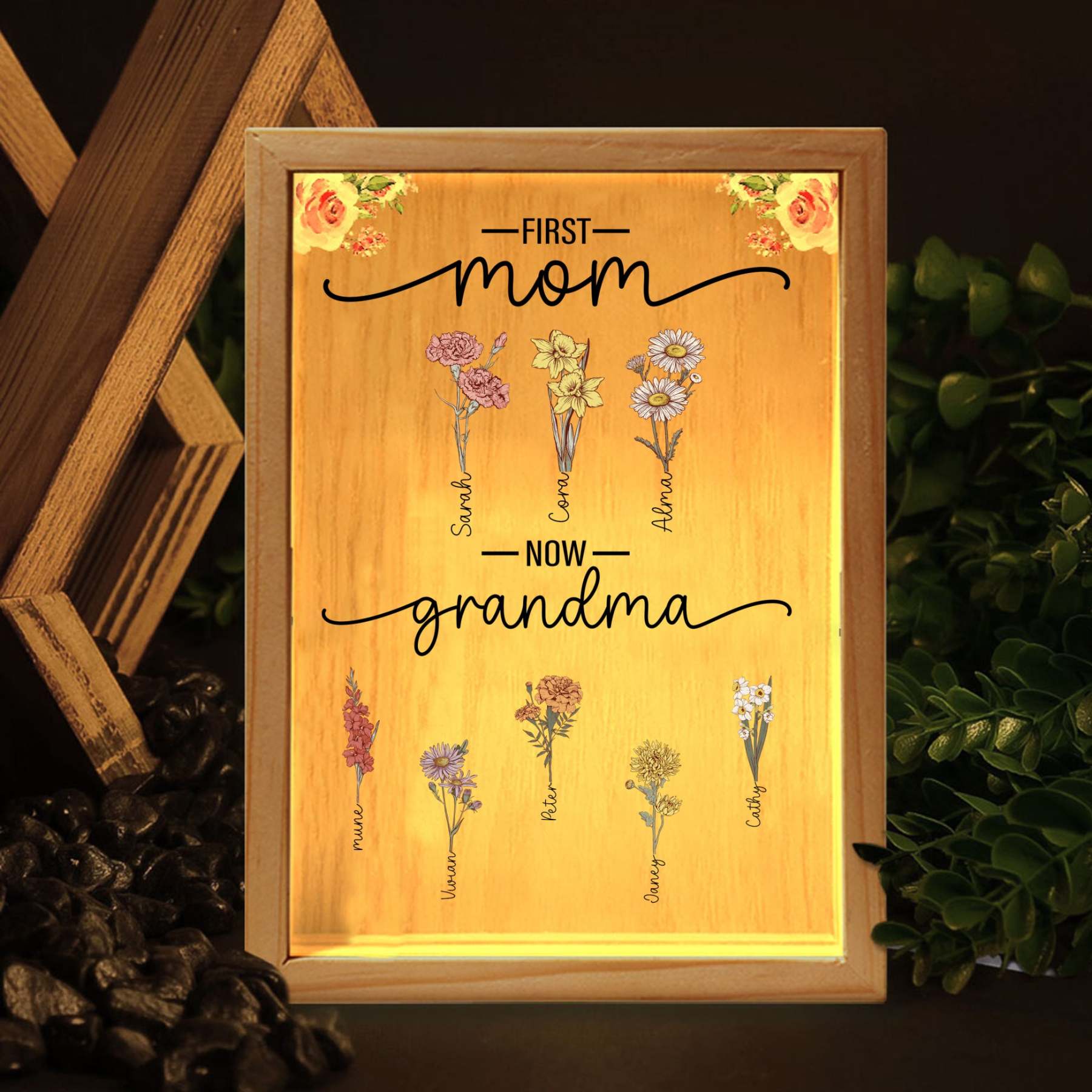 First Mom Now Grandma - Personalized Frame Light Box-ilovevango