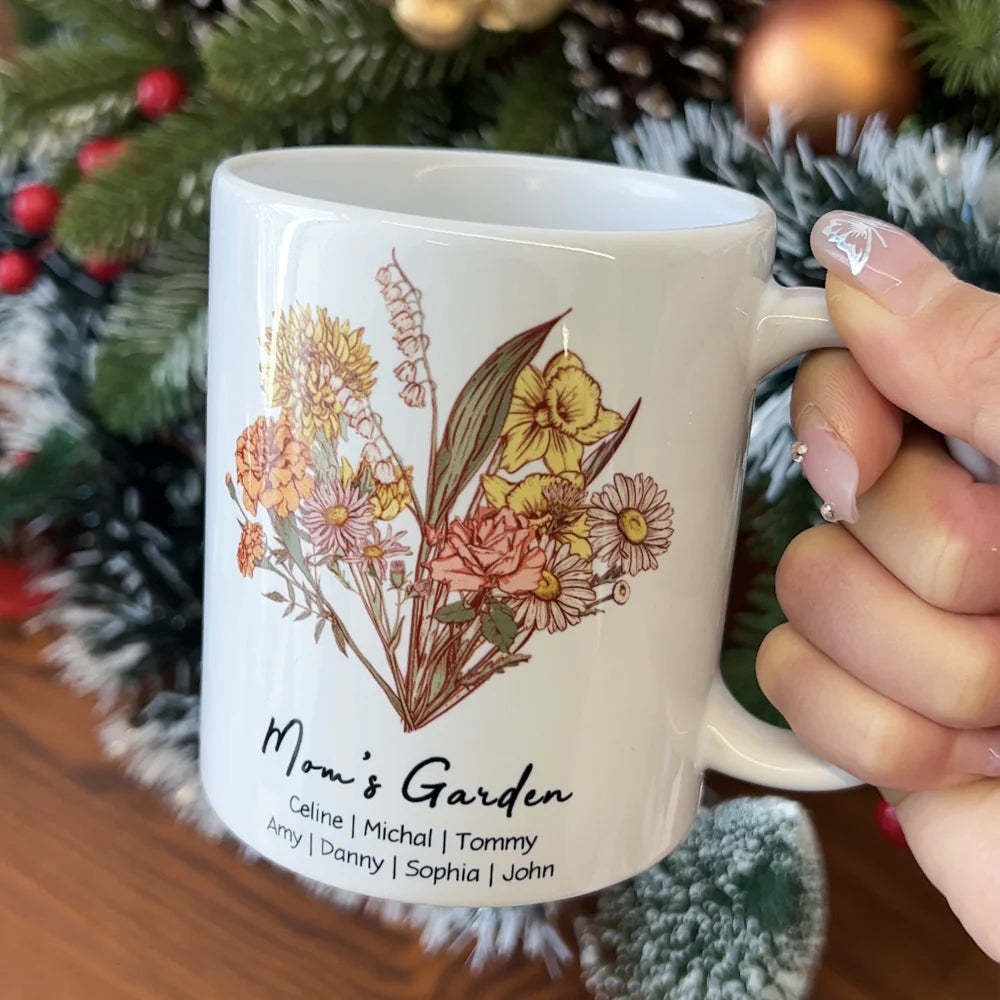 Personalized Birth flower Bouquet Names Mug