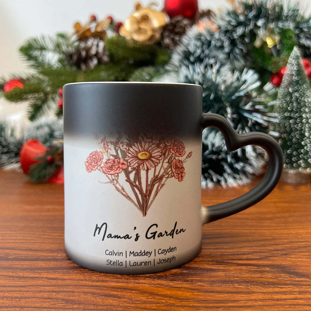 Personalized Birth flower Bouquet Names Mug