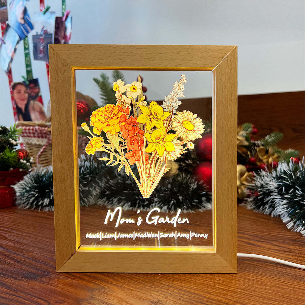 Personalized Birth flower Bouquet Names LED Light